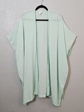 Sigrid Olsen Mint Green Linen Blend Shawl Shrug Womens OS Lightweight
